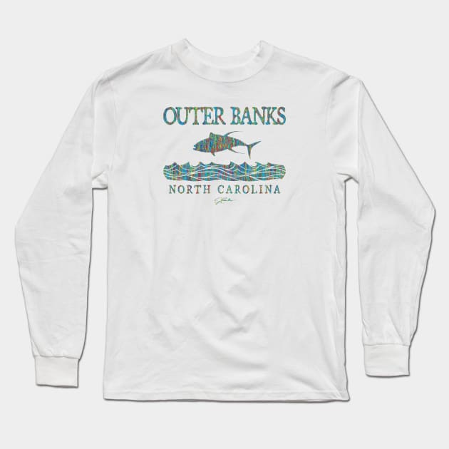 Outer Banks, North Carolina, Yellowfin Tuna Leaping Over Waves Long Sleeve T-Shirt by jcombs